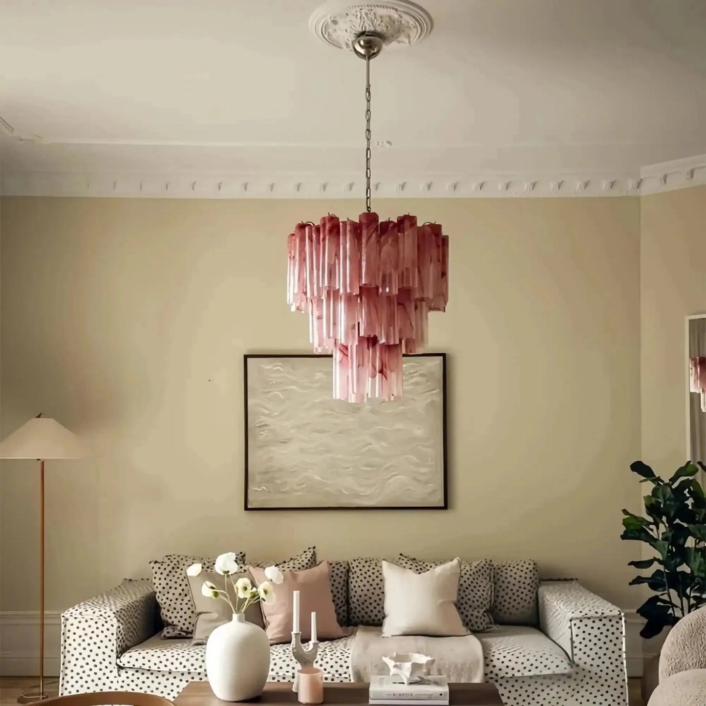 Murano Chandelier – 48 tubes – Alabaster Pink - GILDLAMPS