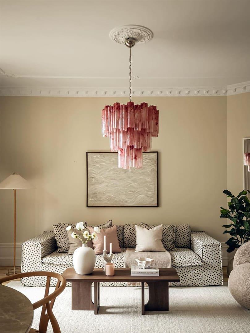 Murano Chandelier – 48 tubes – Alabaster Pink - GILDLAMPS