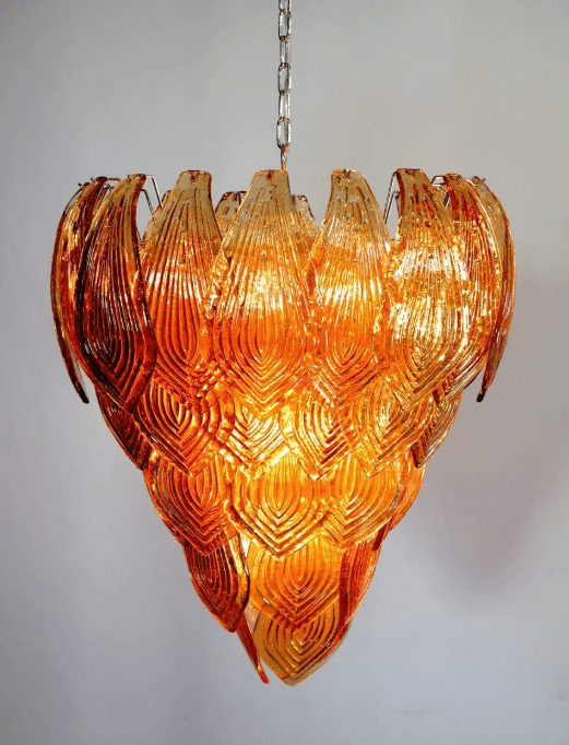 Murano Chandelier – 52 Felci glass leaves – Amber - GILDLAMPS