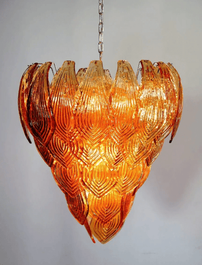 Murano Chandelier – 52 Felci glass leaves – Amber - GILDLAMPS