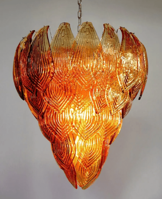 Murano Chandelier – 52 Felci glass leaves – Amber - GILDLAMPS