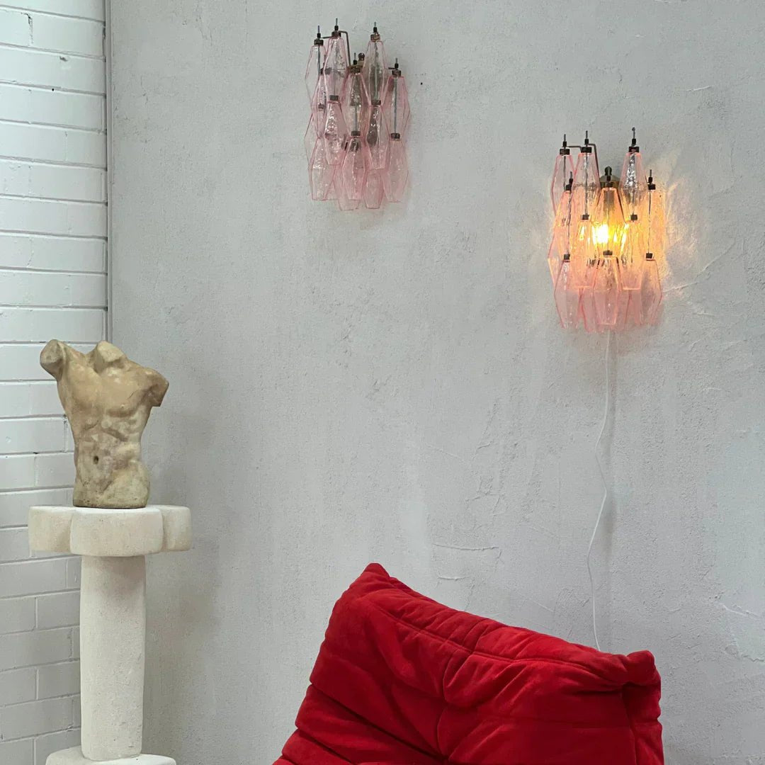 Murano Poliedri Pink Glass Wall Sconces - GILDLAMPS