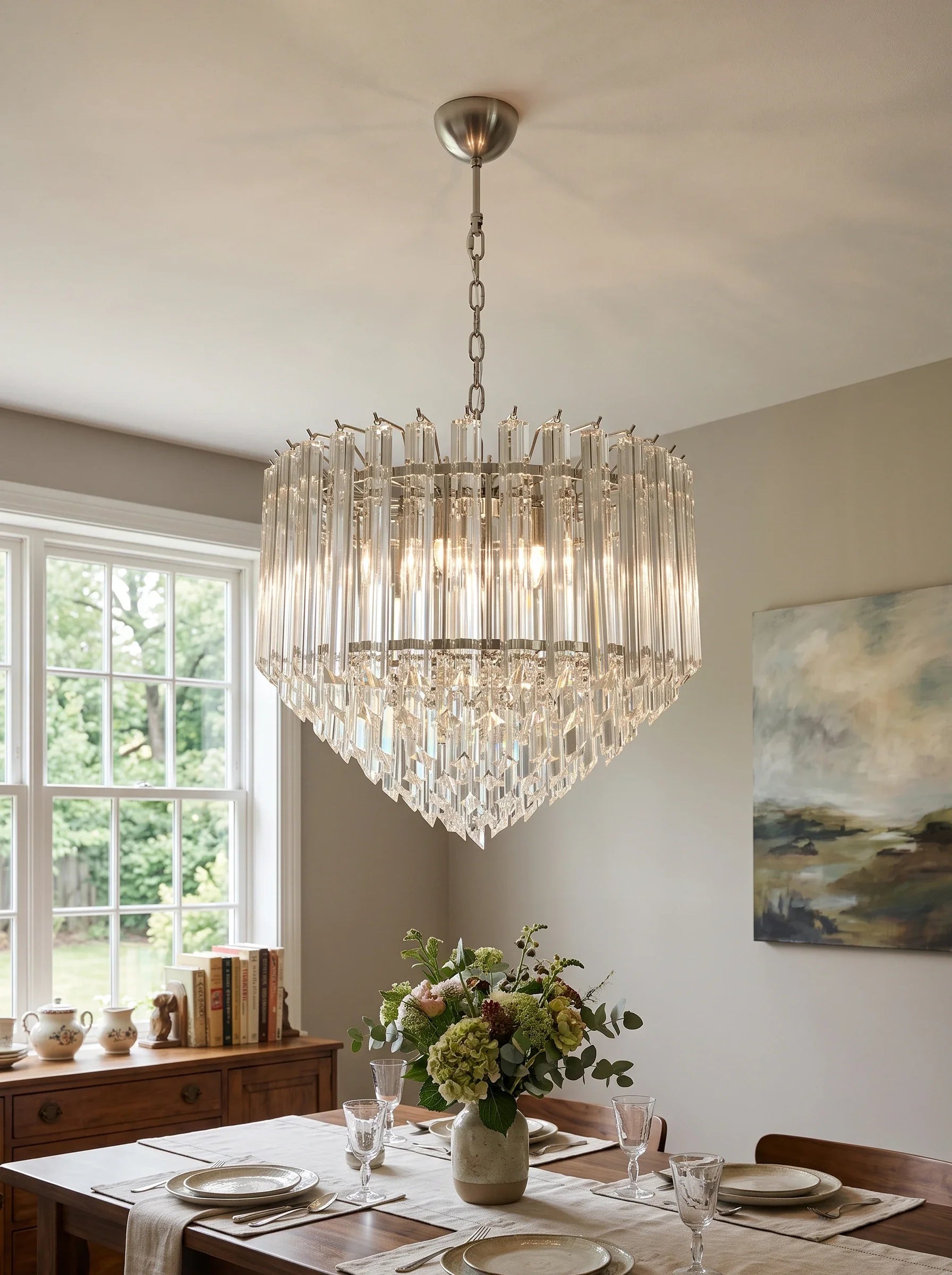 Murano Quadriedri Prisms Transparent Chandelier