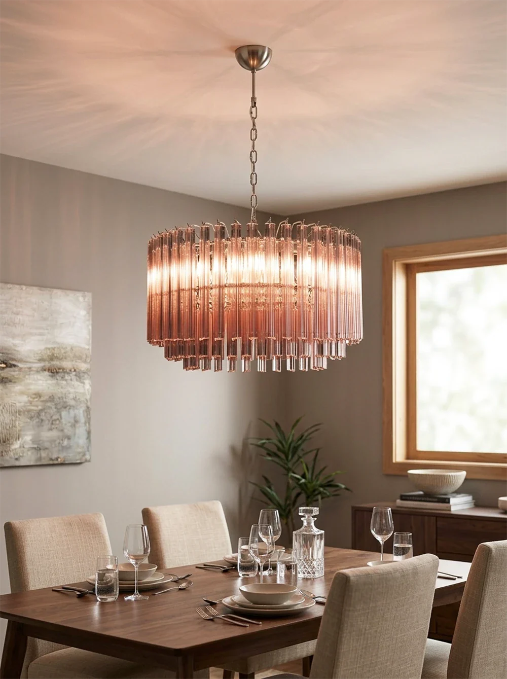 Murano Triedri Round Prisms Pink Chandelier