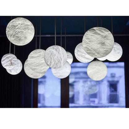 Nami Alabaster Sphere Staircase Chandelier Brass Multi Pendant Light - GILDLAMPS
