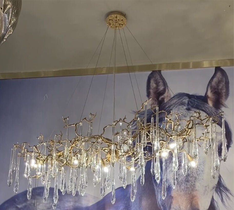 New Clear Crystal Rain Copper Branch Chandelier Modern Designer Pendant Light For Dining Table/Kitchen Island - GILDLAMPS