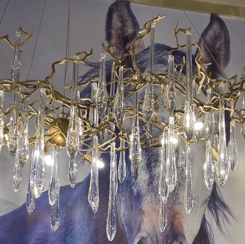 New Clear Crystal Rain Copper Branch Chandelier Modern Designer Pendant Light For Dining Table/Kitchen Island - GILDLAMPS