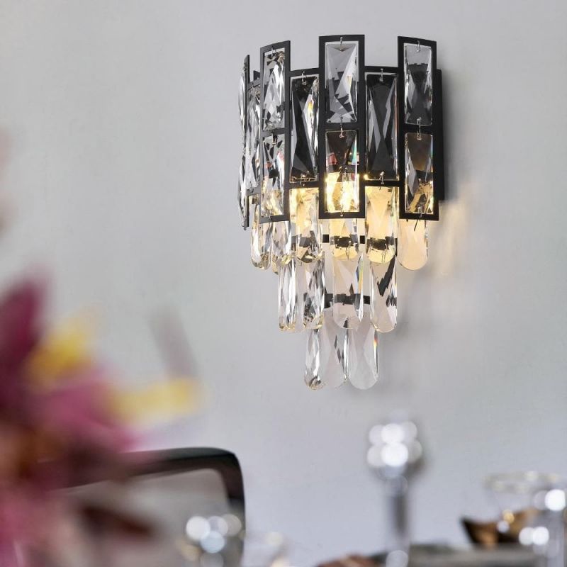 Nimbus Black Clear Crystal Wall Sconce - GILDLAMPS