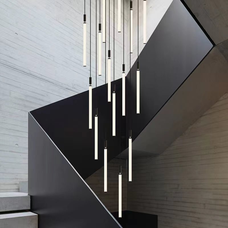 Nordic Fashion Minimalist Black Straight Pendant Chandelier for Bedside/Staircase/Loft/Duplex - GILDLAMPS