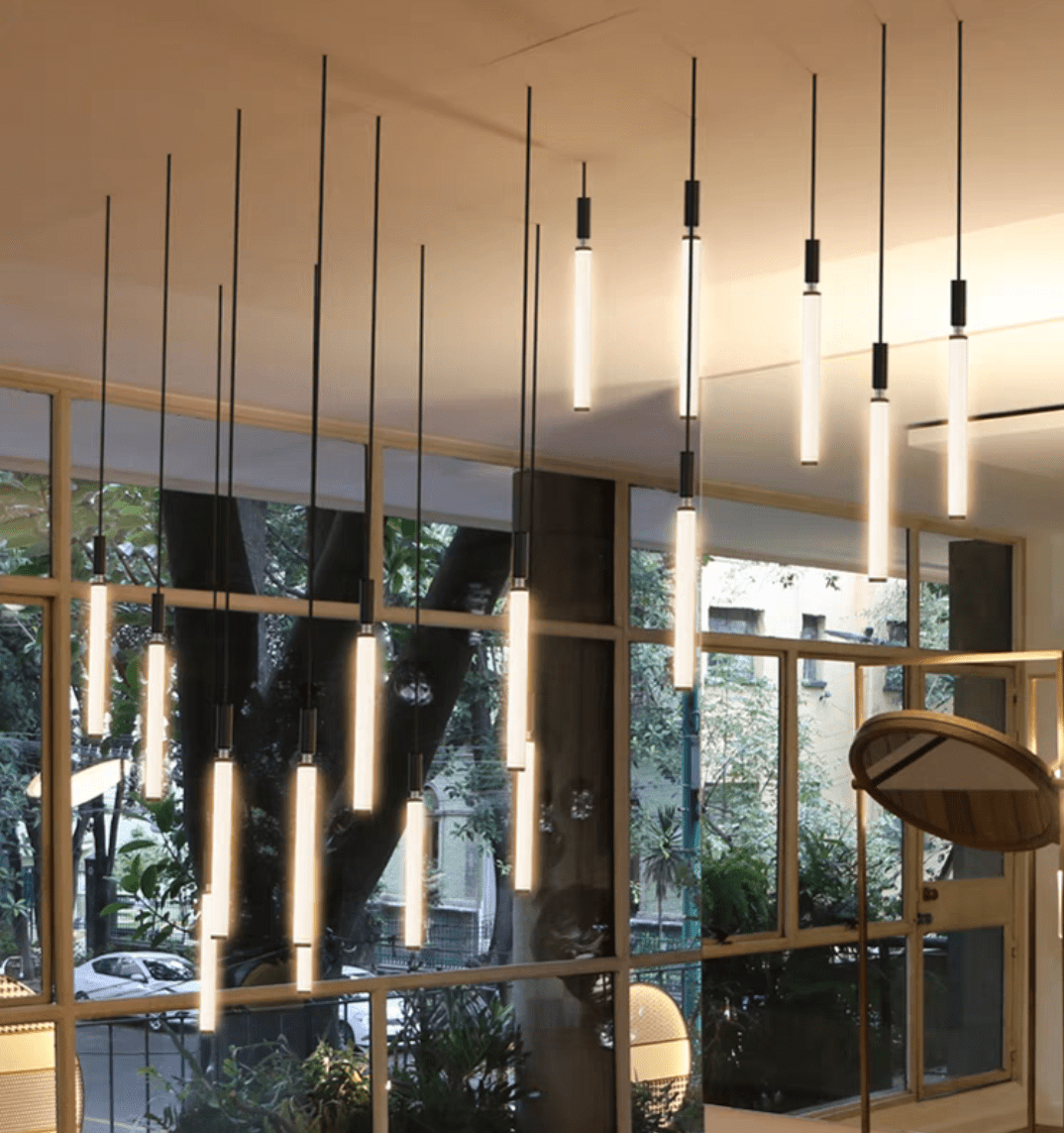Nordic Fashion Minimalist Black Straight Pendant Chandelier for Bedside/Staircase/Loft/Duplex - GILDLAMPS