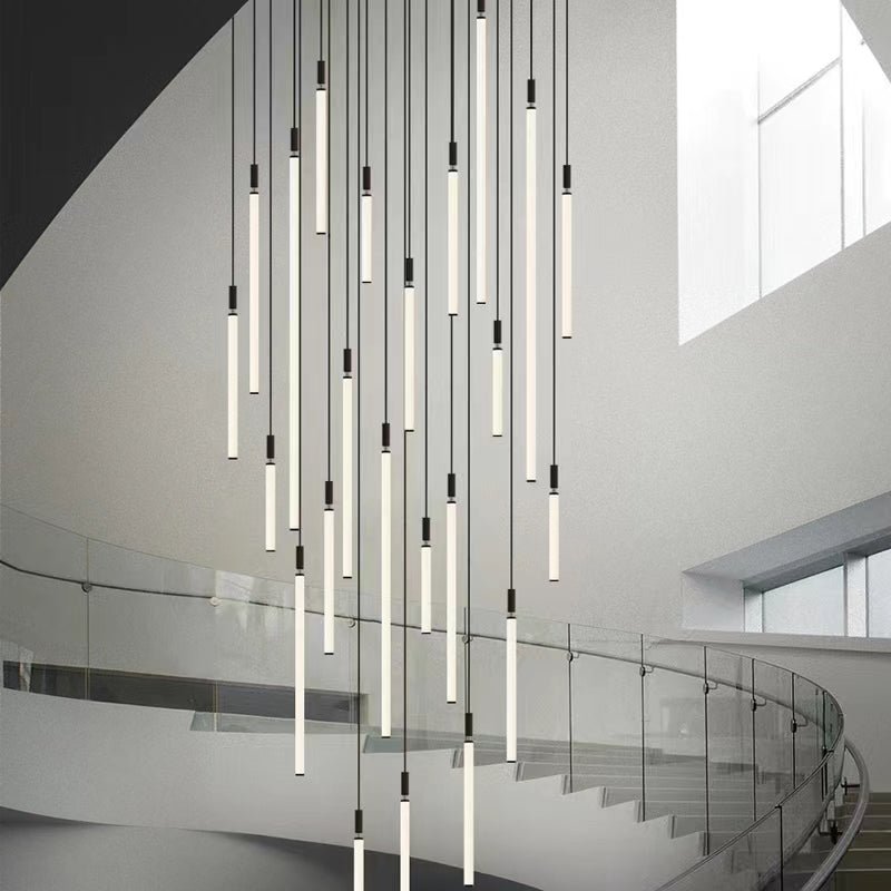 Nordic Fashion Minimalist Black Straight Pendant Chandelier for Bedside/Staircase/Loft/Duplex - GILDLAMPS