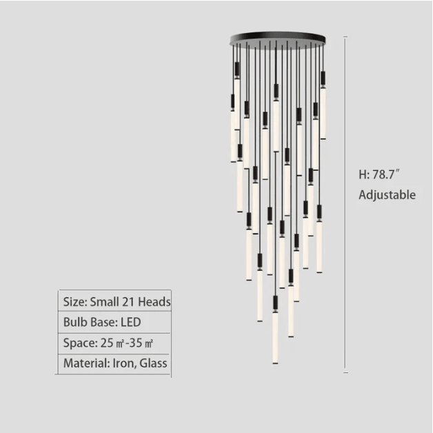 Nordic Fashion Minimalist Black Straight Pendant Chandelier for Bedside/Staircase/Loft/Duplex - GILDLAMPS