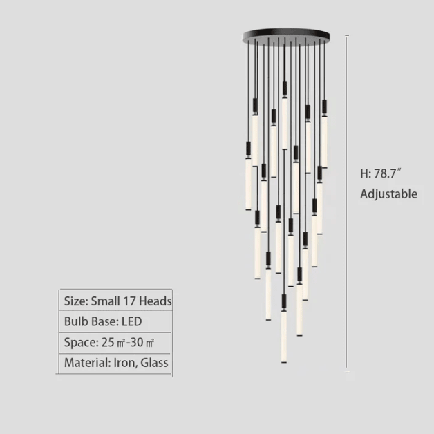 Nordic Fashion Minimalist Black Straight Pendant Chandelier for Bedside/Staircase/Loft/Duplex - GILDLAMPS