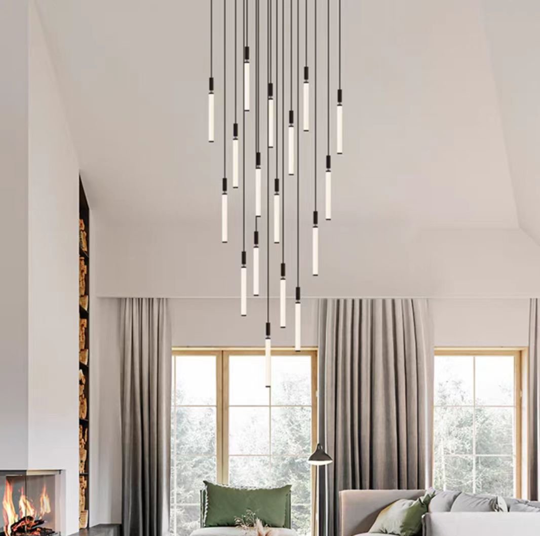 Nordic Fashion Minimalist Black Straight Pendant Chandelier for Bedside/Staircase/Loft/Duplex - GILDLAMPS