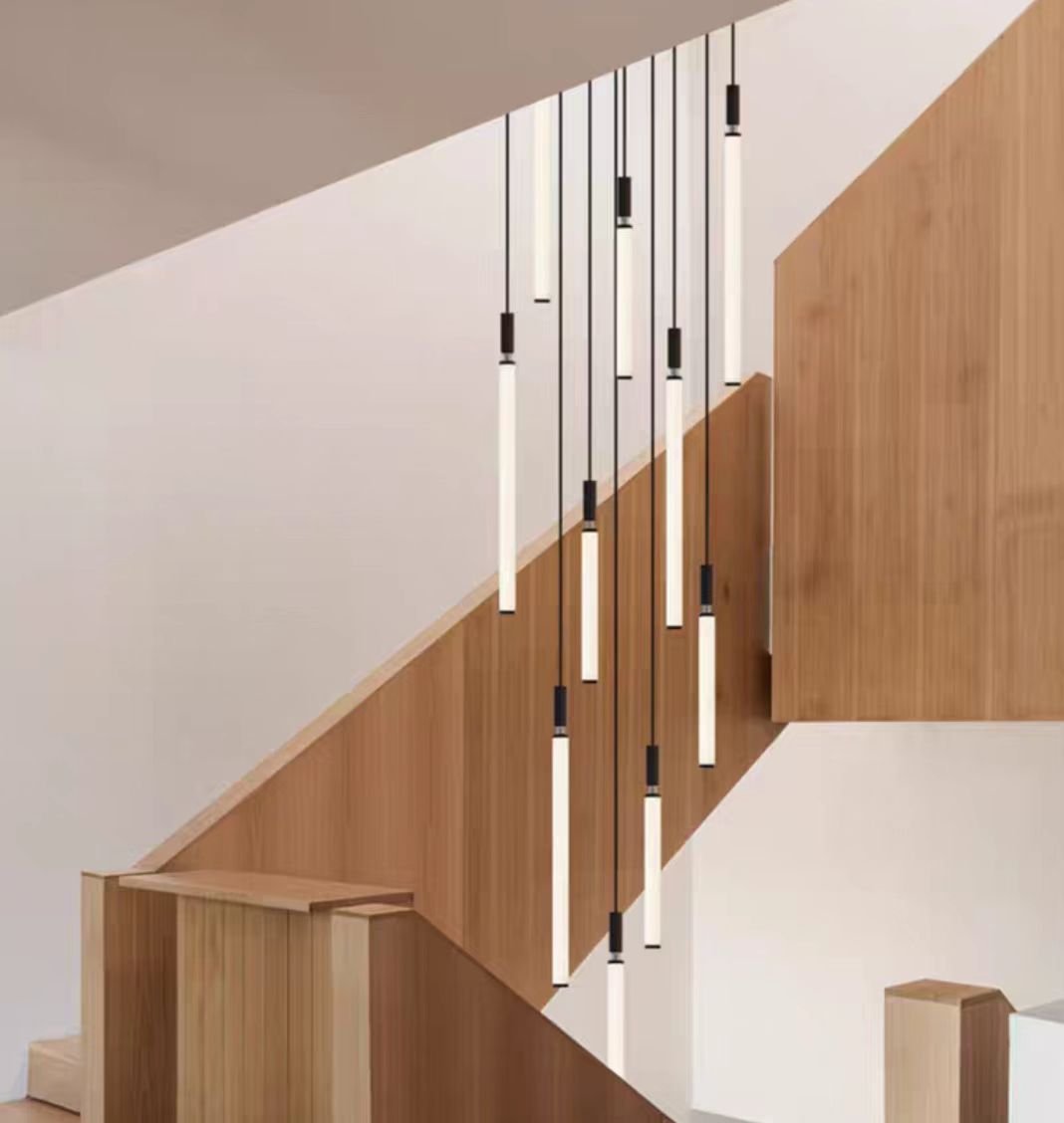 Nordic Fashion Minimalist Black Straight Pendant Chandelier for Bedside/Staircase/Loft/Duplex - GILDLAMPS