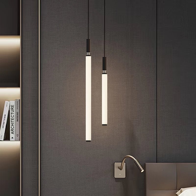 Nordic Fashion Minimalist Black Straight Pendant Chandelier for Bedside/Staircase/Loft/Duplex - GILDLAMPS