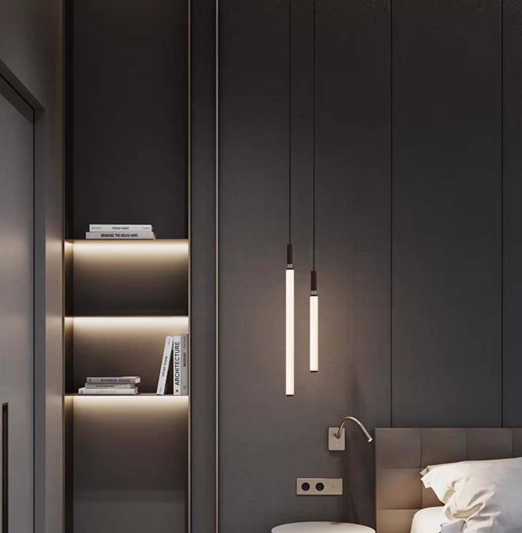 Nordic Fashion Minimalist Black Straight Pendant Chandelier for Bedside/Staircase/Loft/Duplex - GILDLAMPS