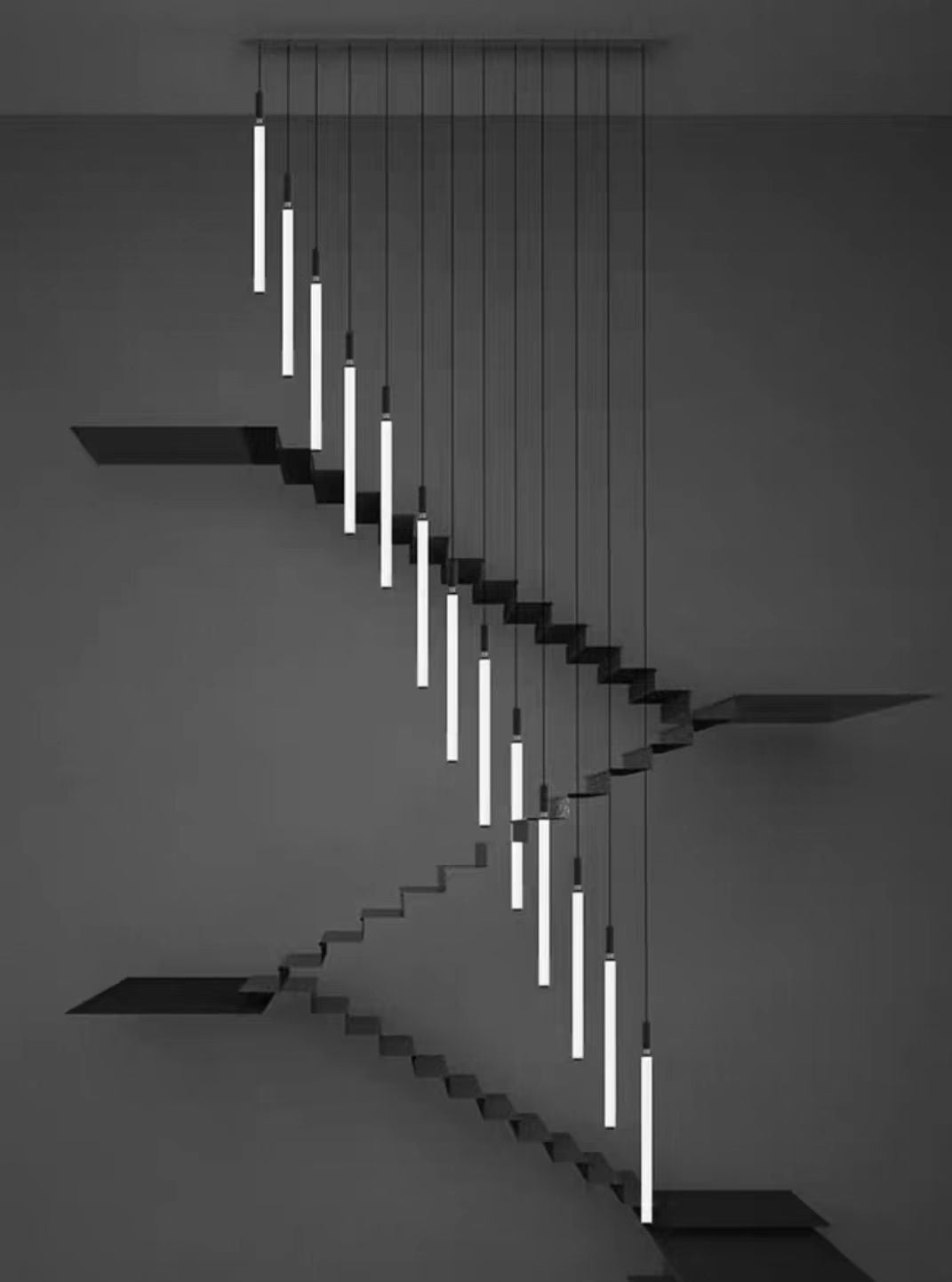 Nordic Fashion Minimalist Black Straight Pendant Chandelier for Bedside/Staircase/Loft/Duplex - GILDLAMPS