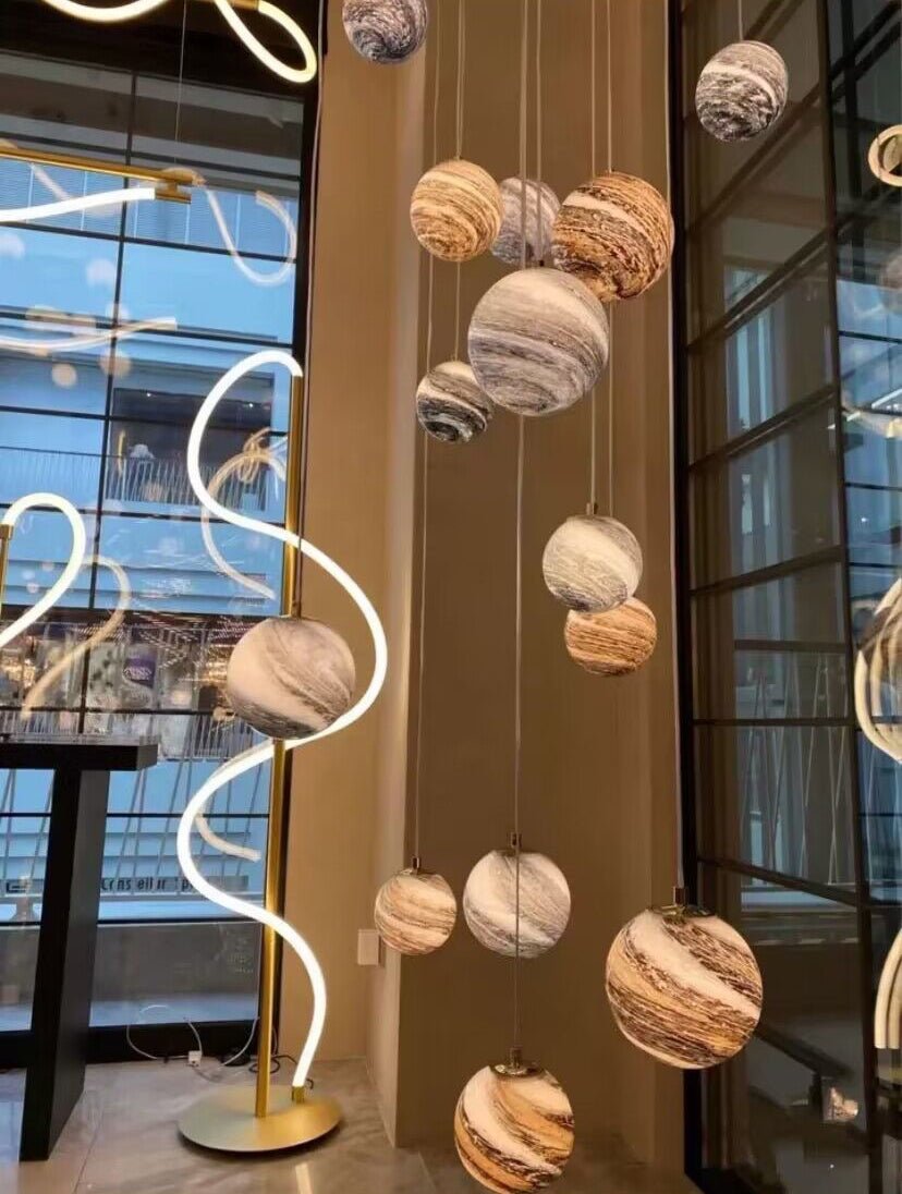 Nordic Planet Creative Long Pendant Chandelier For Staircase/Foyer/High-ceiling Hallway - GILDLAMPS