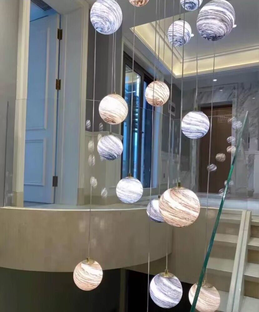 Nordic Planet Creative Long Pendant Chandelier For Staircase/Foyer/High-ceiling Hallway - GILDLAMPS