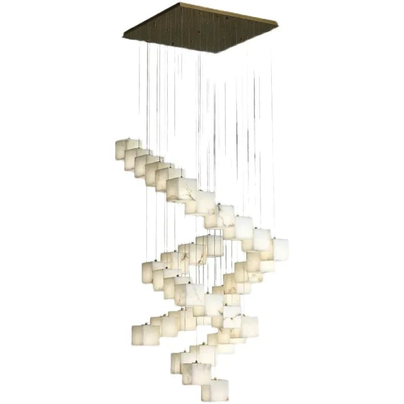 Olive Alabaster Cubic Round Pendant For Dining Table, Staircase - GILDLAMPS