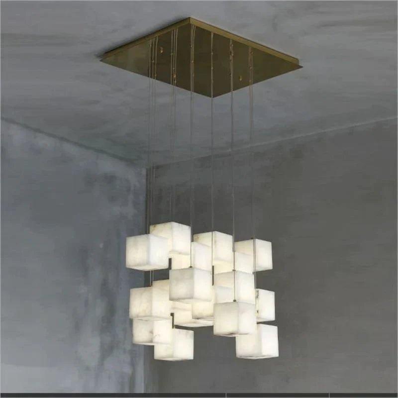 Olive Alabaster Cubic Round Pendant For Dining Table, Staircase - GILDLAMPS