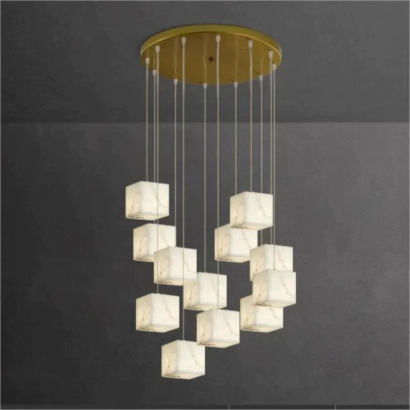 Olive Alabaster Cubic Round Pendant For Dining Table, Staircase - GILDLAMPS