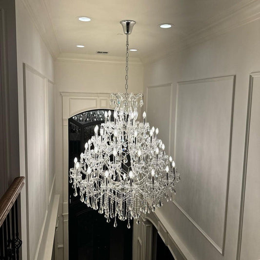Oversized European Chrome Classic Candle Branch Crystal Chandelier for 2 - Story/Duplex Buildings - GILDLAMPS