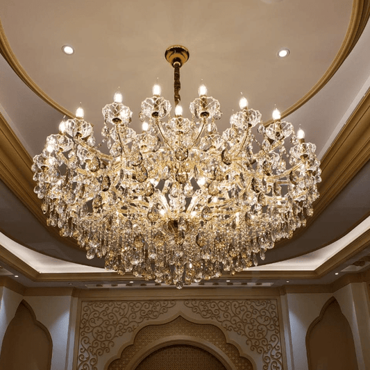 Oversized Luxury Candle Branch Raindrop Crystal Pendant Chandelier for Living/Dining Room/Foyer/Stairs - GILDLAMPS