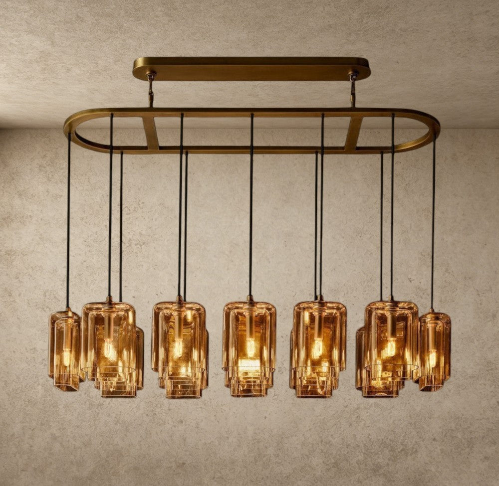 Lacour Amber Glass Rectangular Chandelier