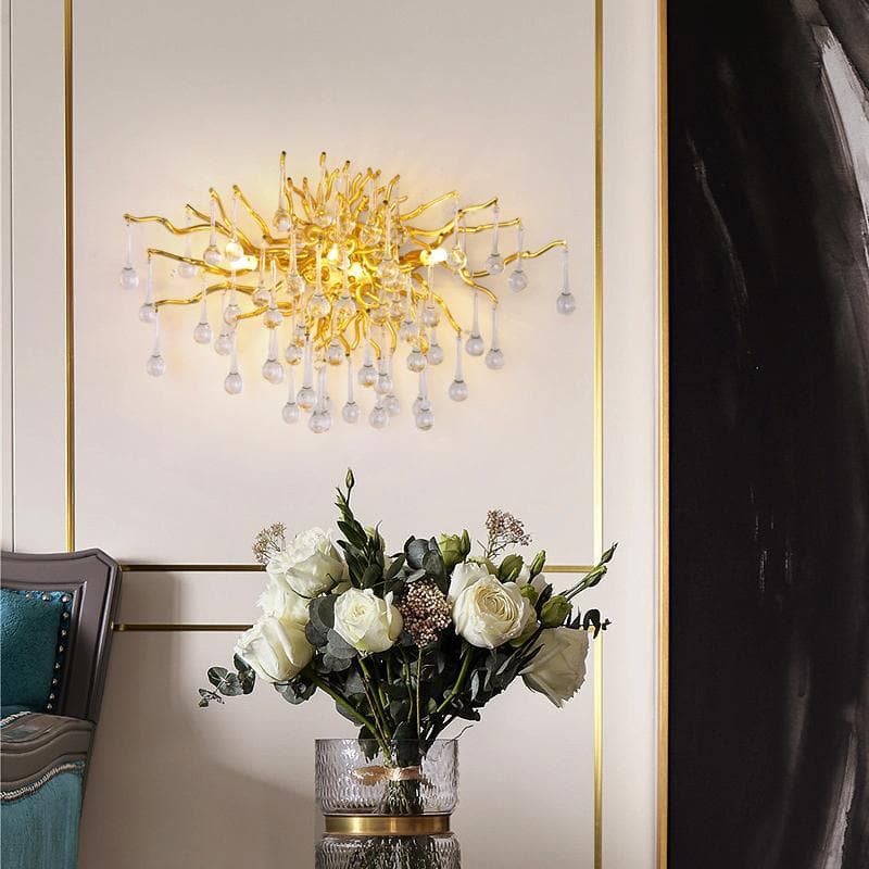 Rain Tree Crystal Teardrop Wall Sconce Gold Diameter 17" - GILDLAMPS