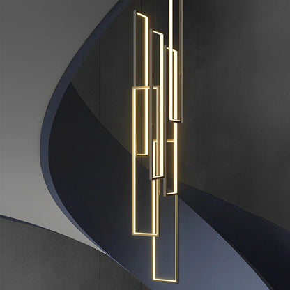 Rectangular Frame Aluminum LED Black Nordic Duplex Stair Chandelier - GILDLAMPS
