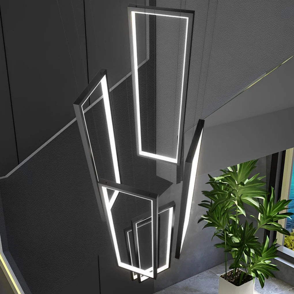 Rectangular Frame Aluminum LED Black Nordic Duplex Stair Chandelier - GILDLAMPS