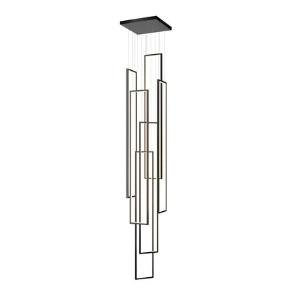 Rectangular Frame Aluminum LED Black Nordic Duplex Stair Chandelier - GILDLAMPS