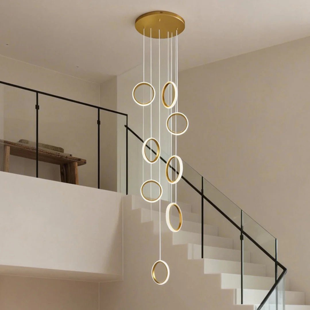 Ring Staircase Chandelier Light Gold LED Ceiling Light - GILDLAMPS