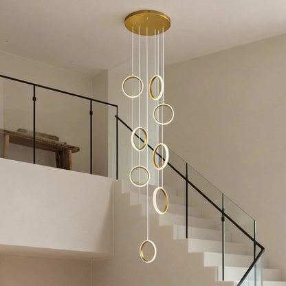 Ring Staircase Chandelier Light Gold LED Ceiling Light - GILDLAMPS