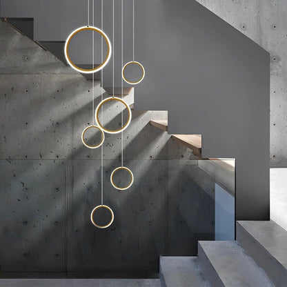 Ring Staircase Chandelier Light Gold LED Ceiling Light - GILDLAMPS