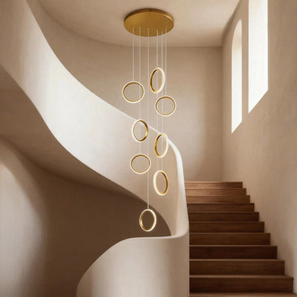 Ring Staircase Chandelier Light Gold LED Ceiling Light - GILDLAMPS