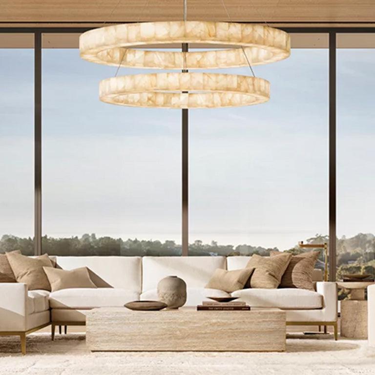 Rivaga 2-Tier Round Calcite Chandelier 60" - GILDLAMPS