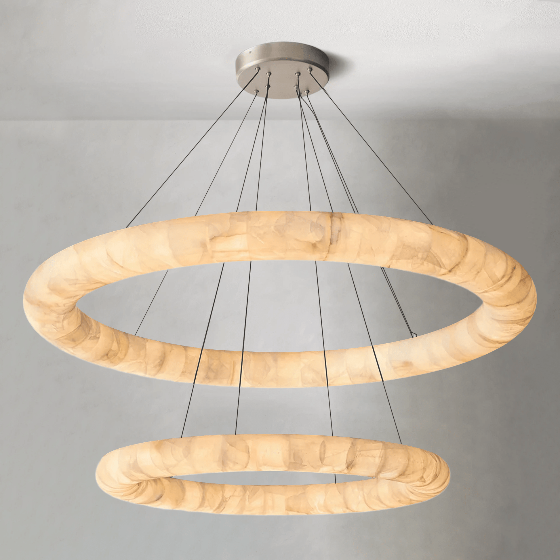 Rivaga Lisse Alabaster Two-Tiered Round Chandelier 61" - GILDLAMPS