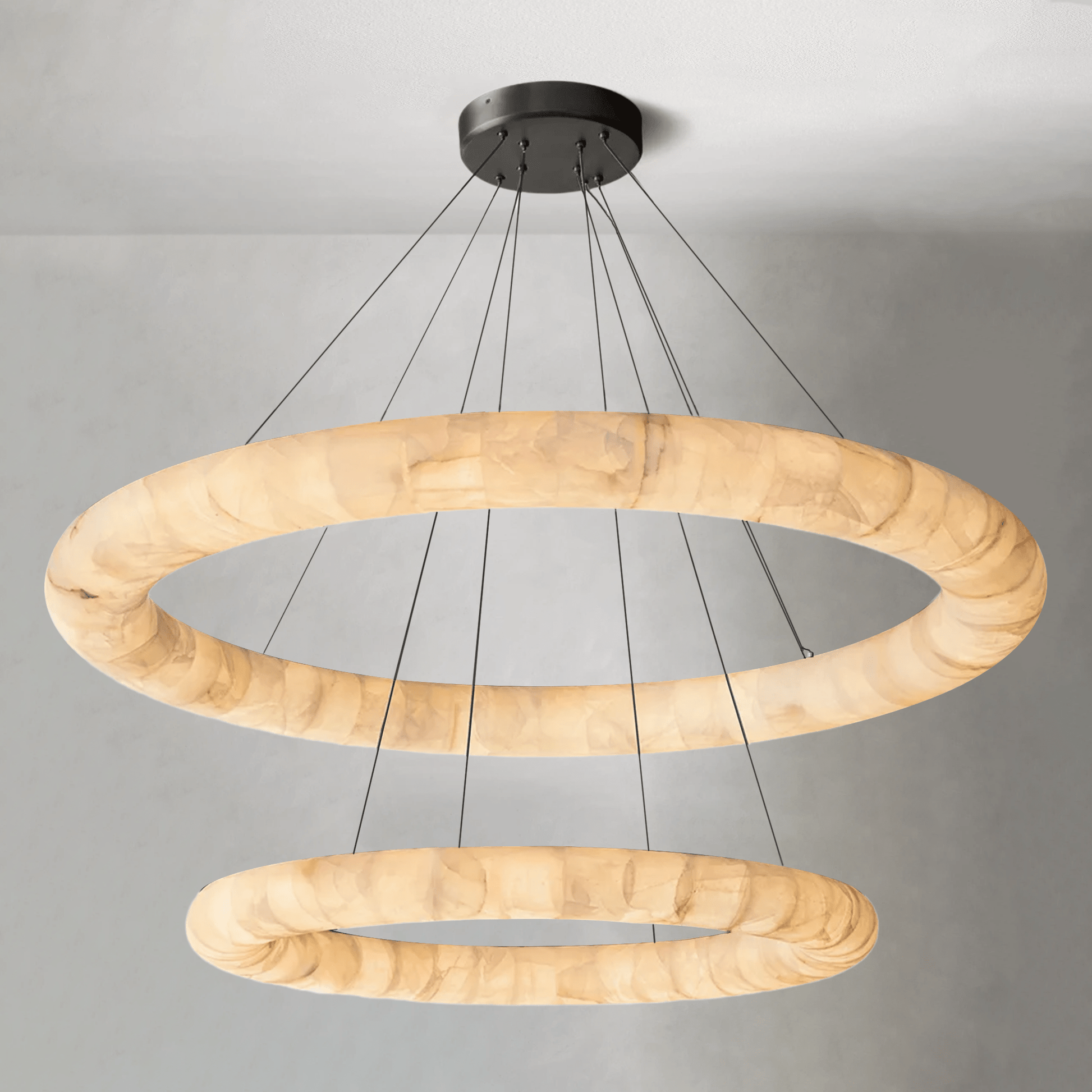 Rivaga Lisse Alabaster Two-Tiered Round Chandelier 61" - GILDLAMPS