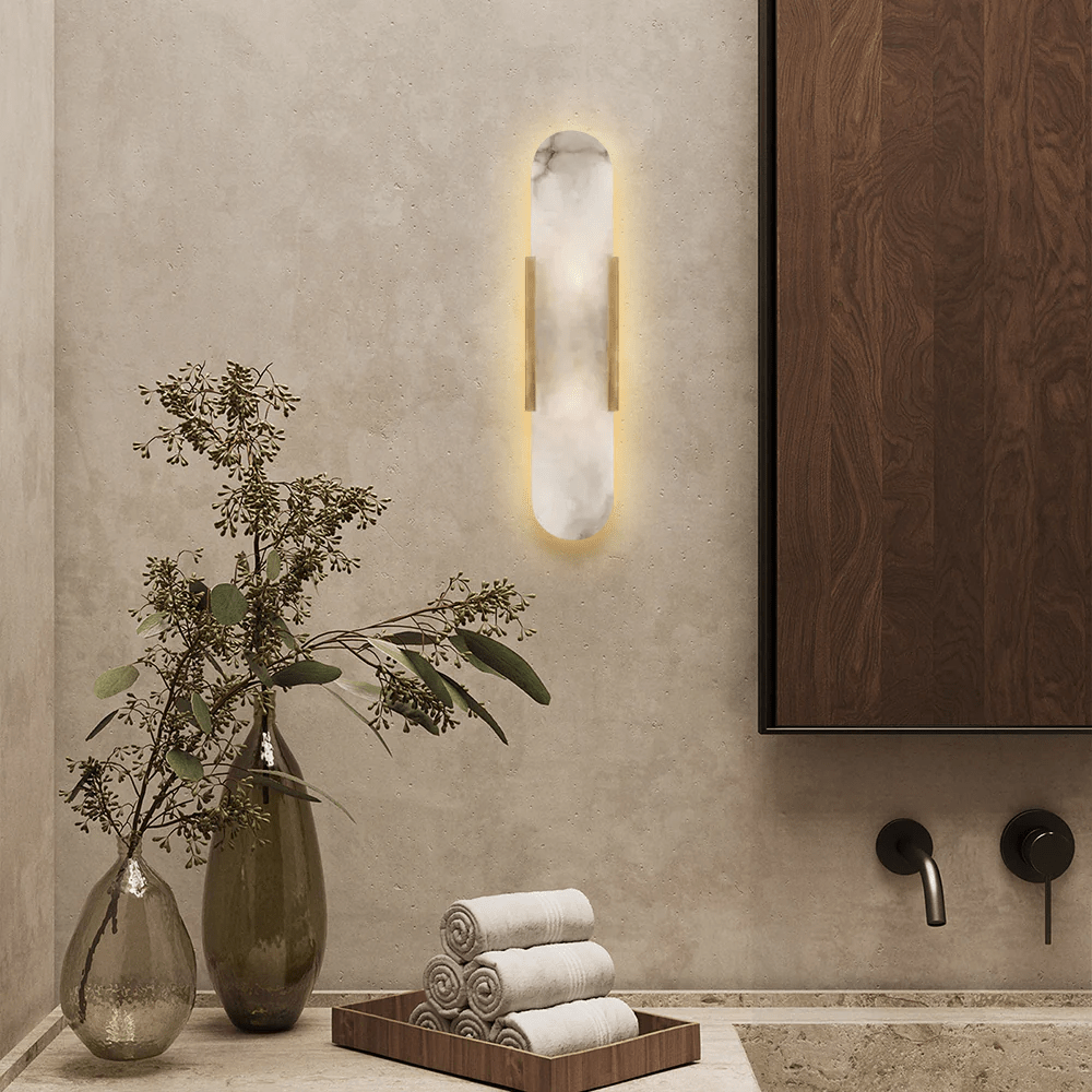 Rowan Modern Alabaster Wall Sconce 20"H, 28"H - GILDLAMPS