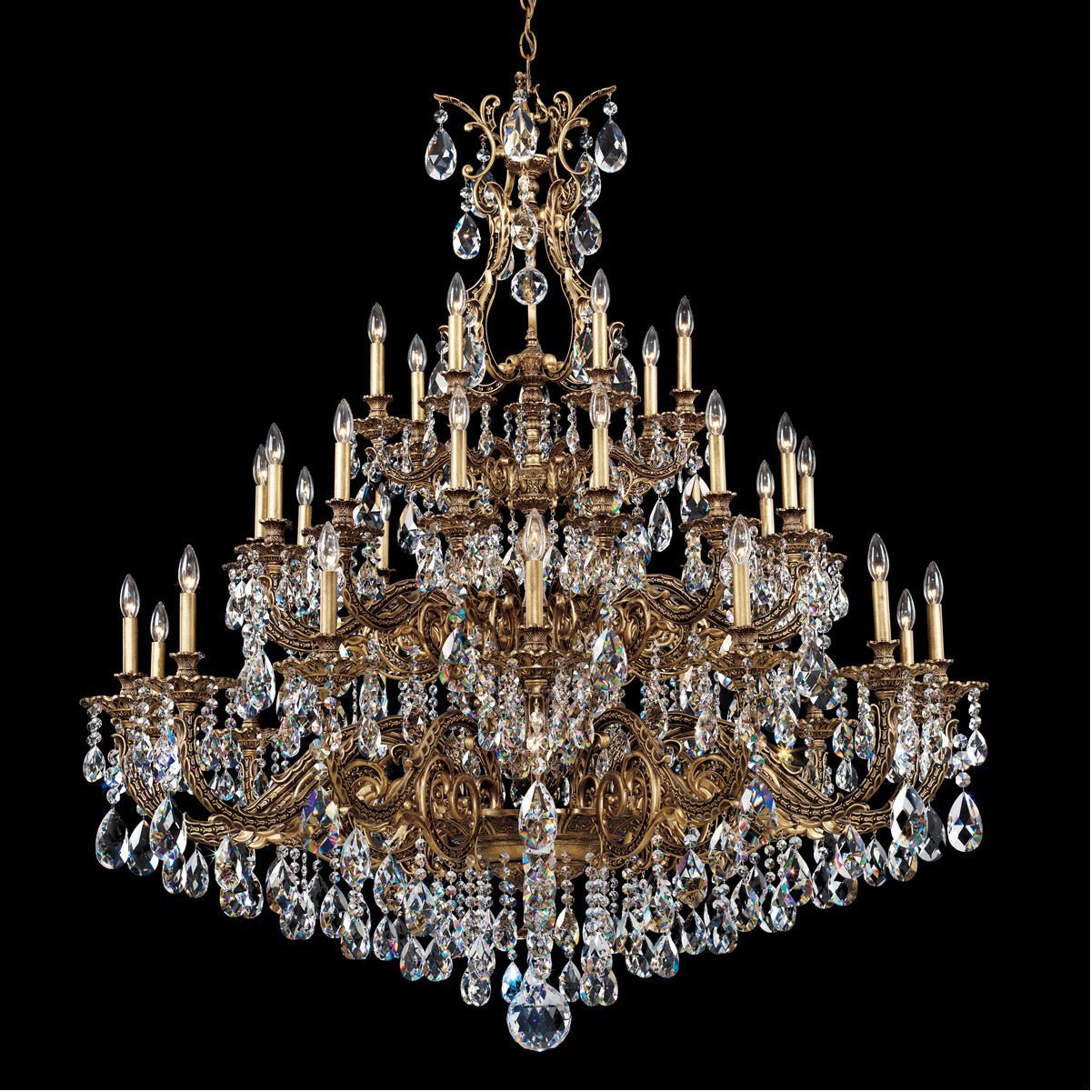 Saphie 35 Light Chandelier Florentine Bronze Heritage Crystal - GILDLAMPS