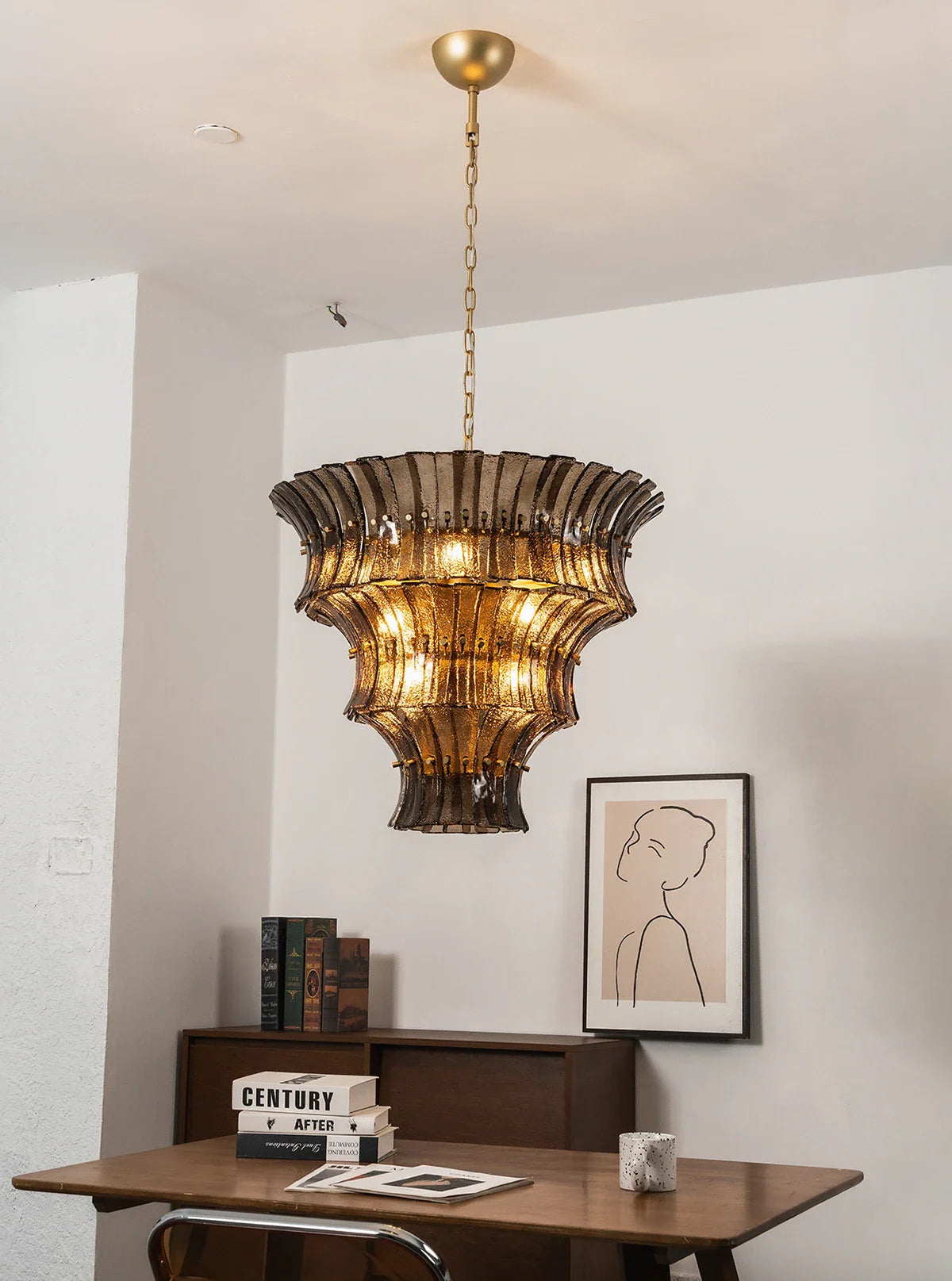 Smoke Gray Calyra Tiered Glass Chandelier
