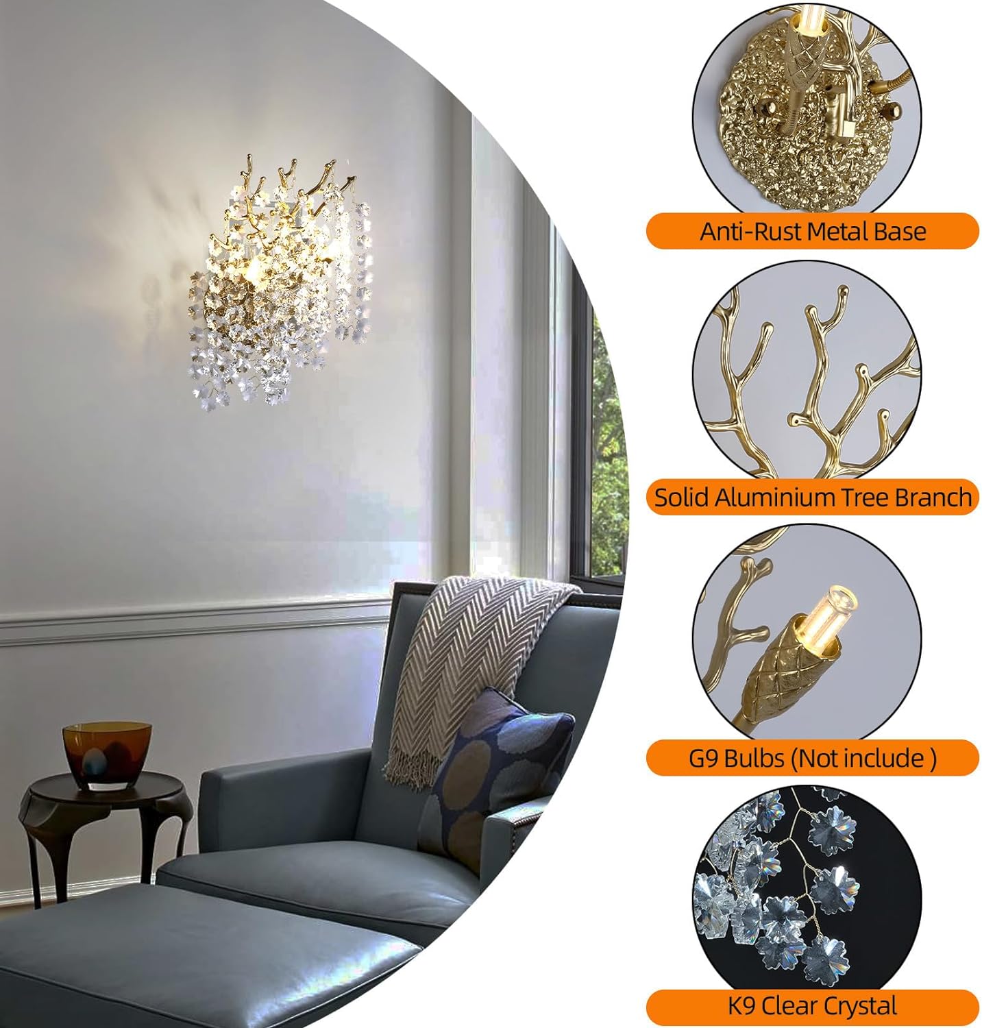 Snow Tree Branch Crystal Gold/Silver Wall Sconce - GILDLAMPS