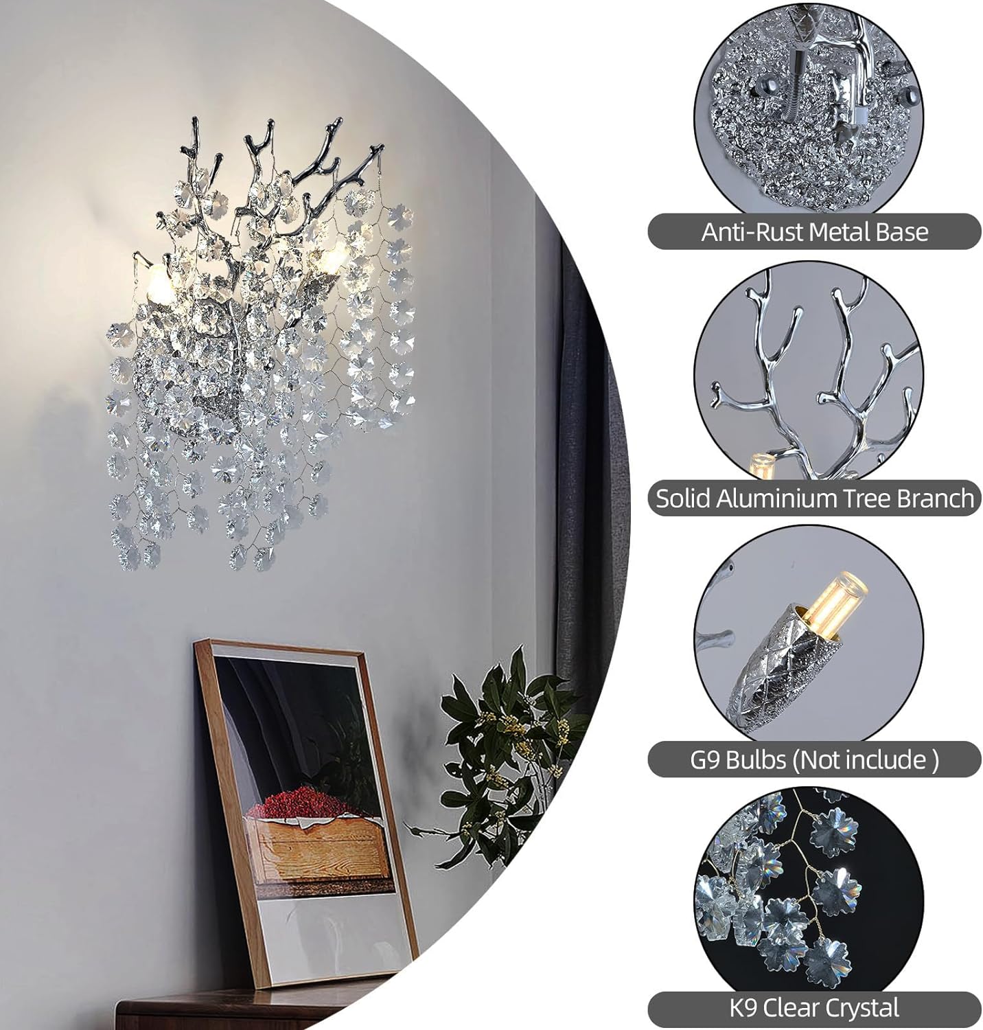 Snow Tree Branch Crystal Gold/Silver Wall Sconce - GILDLAMPS