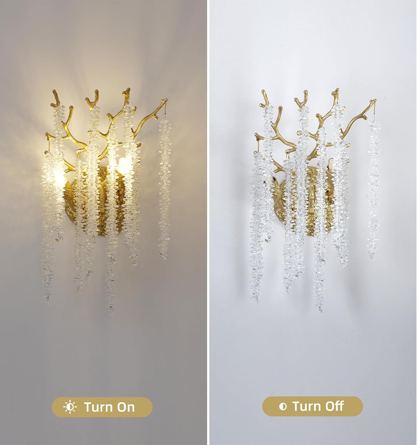 Snow Tree Crystal Gold Wall Sconce for All Rooms 10"H - GILDLAMPS