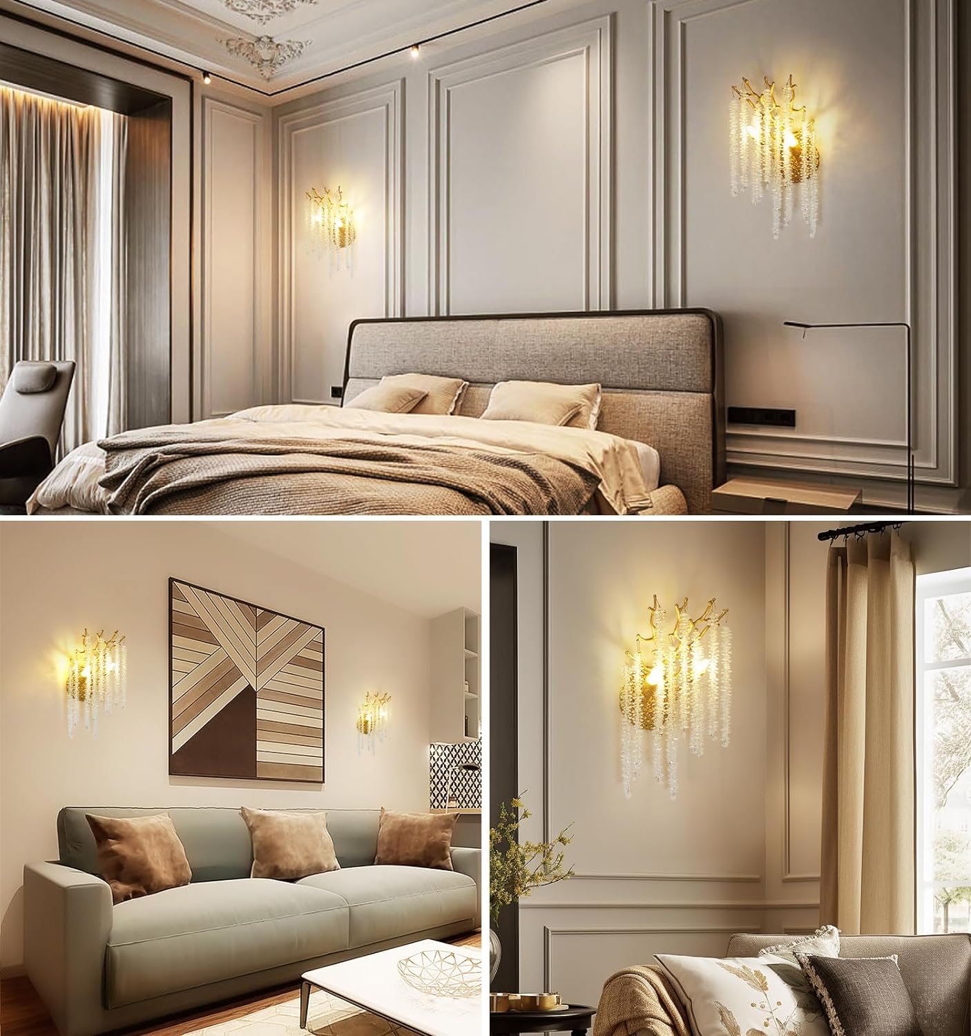 Snow Tree Crystal Gold Wall Sconce for All Rooms 10"H - GILDLAMPS