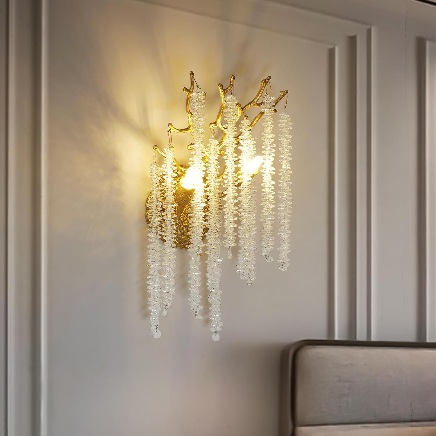 Snow Tree Crystal Gold Wall Sconce for All Rooms 10"H - GILDLAMPS