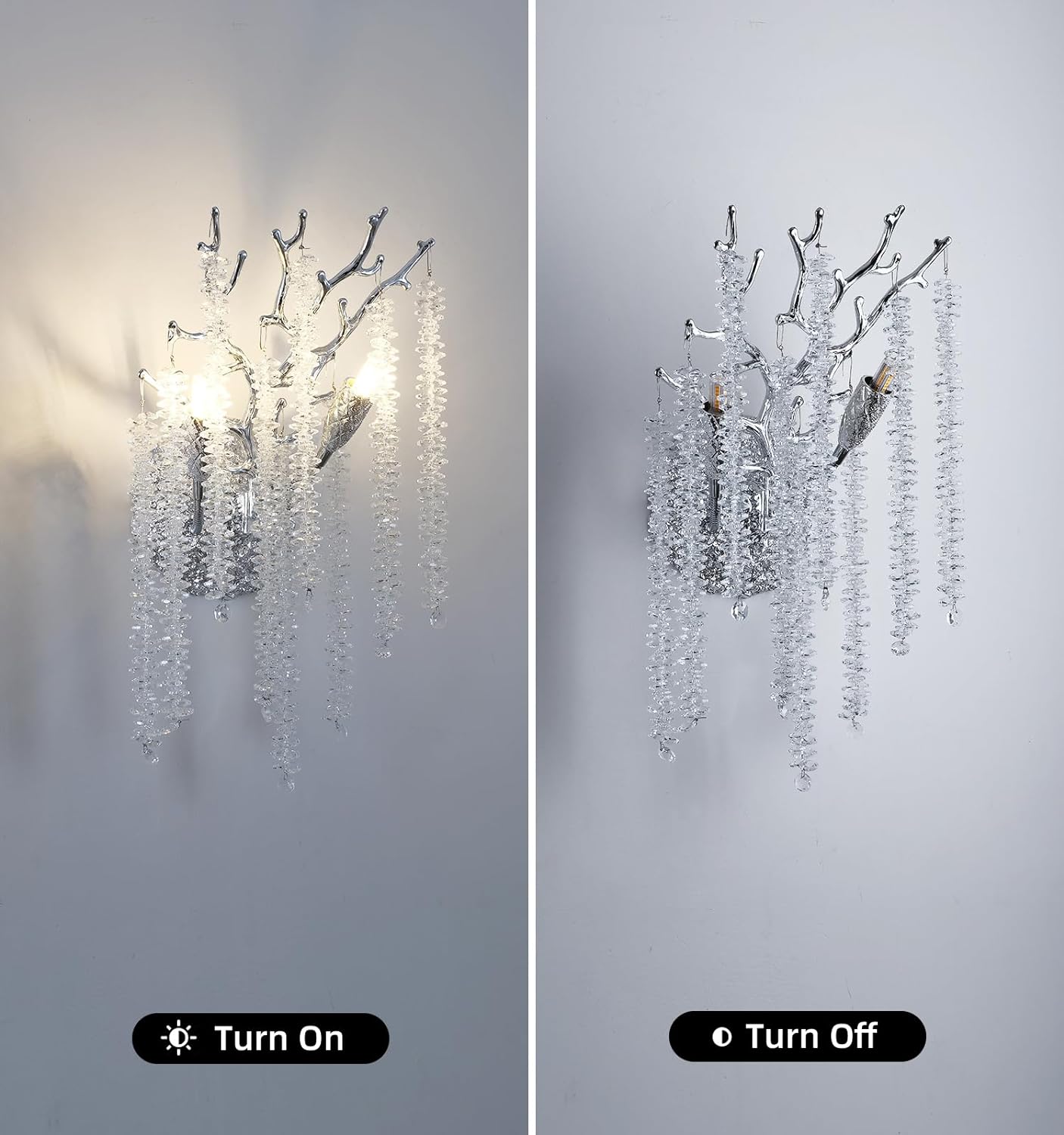 Snow Tree Crystal Silver Wall Sconce 10"H - GILDLAMPS